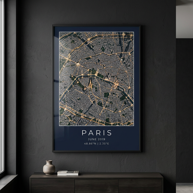 Satellite image print of Paris viewed from orbit